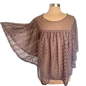 Maurices Brown Sheer Lace Top Short Sleeve Size XL Fairy Grunge Whimsygoth
